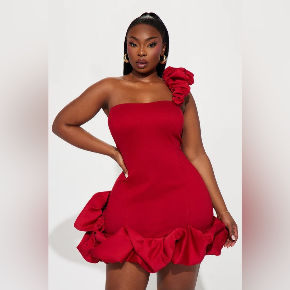 SEXY Ruffle Mini Dress - Red - Picture 4 of 7